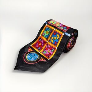 Vintage Rush Limbaugh 'No Boundaries' Silk Tie Stained Glass Window Colorful